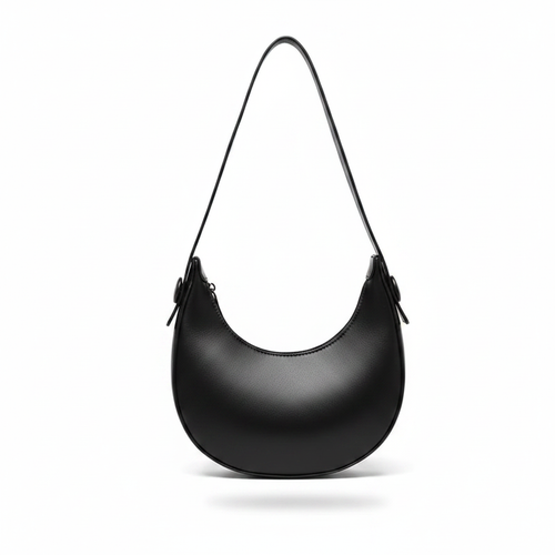 Black crescent shoulder bag on clean white background
